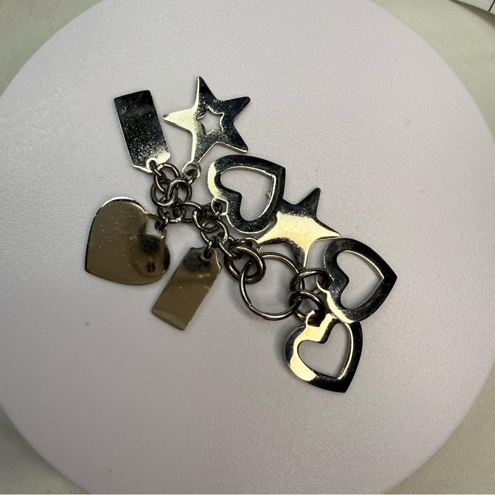 Coach Silver, Pink & Blue Hearts Keychain FOB Bag Charm - Picture 3 of 5